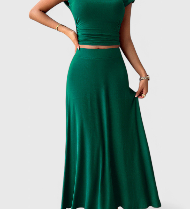 Top Corto Fruncido Anastasia & Jupe Fluide Assortie