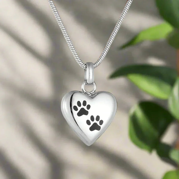 Pendentif avec Mémorial de Pattes et Cœur – Pendentif d'Urne en Acier Inoxydable