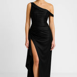 Robe longue Femme | asymétrique & fente | ligne sculptante pour Été