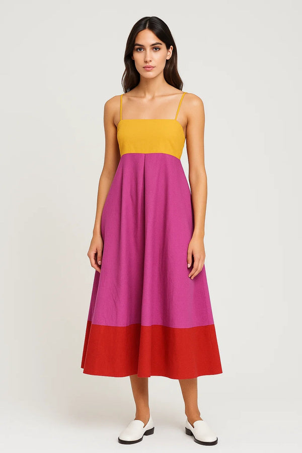 Robe Femme midi | Contemporain fluide | empiècement contrasté pour Été