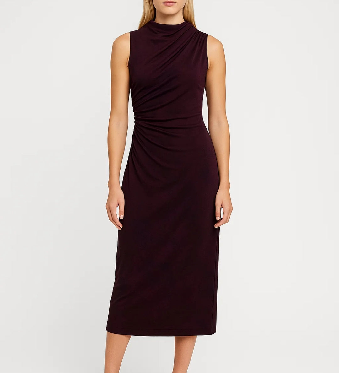 Robe Midi Femme | drapée | silhouette ajustée élégante pour Mi-Saison