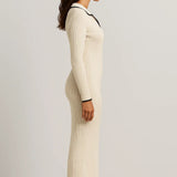 Robe Femme | Robe Tricotée à Col Contrasté | Élégante et Confortable