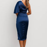 Robe Femme | Midi | Soirée | drapé asymétrique pour Été