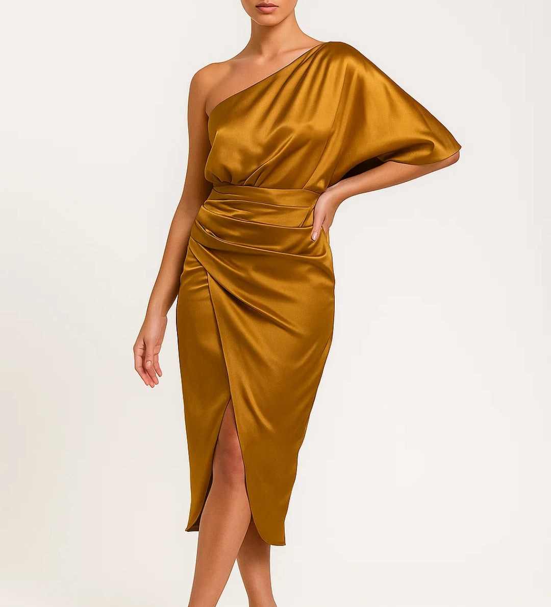 Robe Femme | Midi | Soirée | drapé asymétrique pour Été