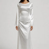 Robe longue Femme | chic & élégante | manches longues satinées pour Hiver