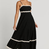 Robe Femme midi | Classique fluide évasé | Contraste graphique pour Été