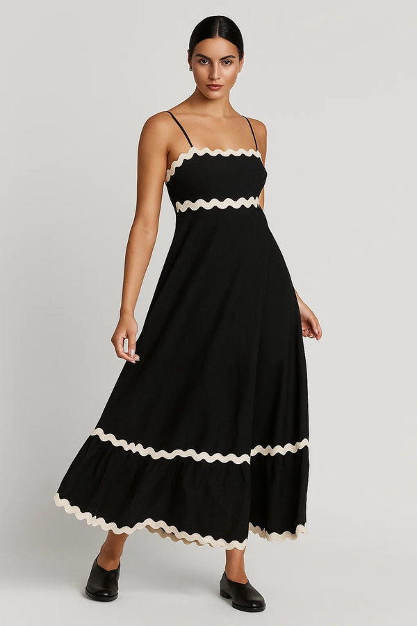 Robe Femme midi | Classique fluide évasé | Contraste graphique pour Été