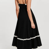 Robe Femme midi | Classique fluide évasé | Contraste graphique pour Été