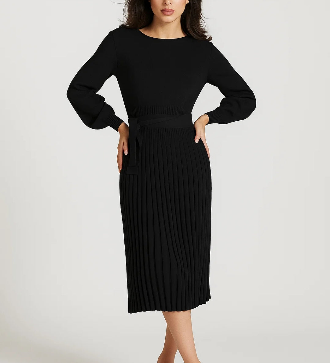 Robe Femme | Midi | Élégante | plissé fluide pour Mi-Saison