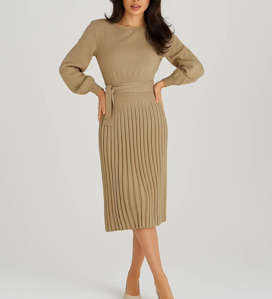 Robe Femme | Midi | Élégante | plissé fluide pour Mi-Saison