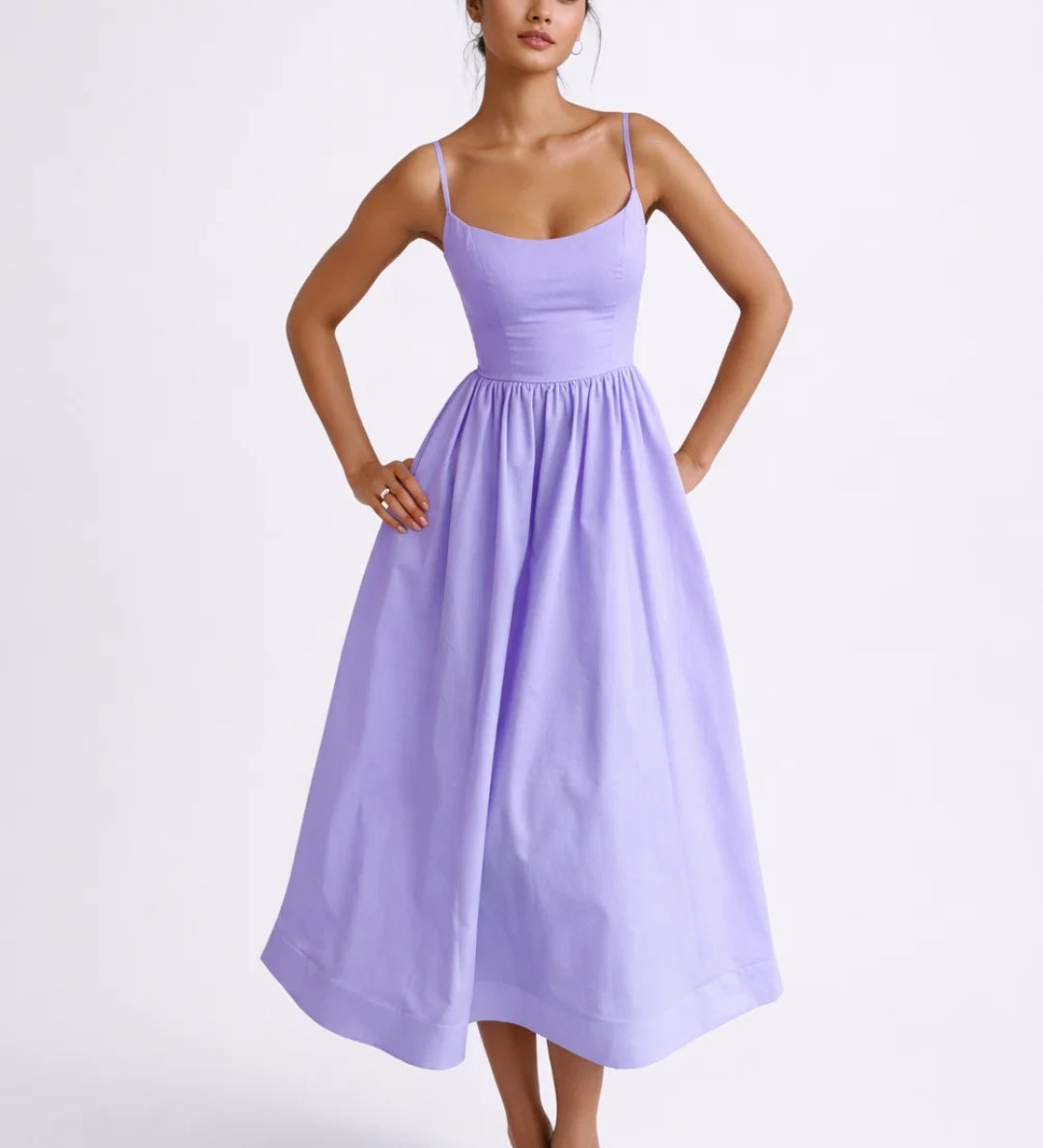 Robe midi Femme | chic & élégante | bretelles fines ajustées pour Été