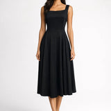 Robe midi Femme | chic & élégante | col carré structuré pour Printemps