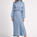 Robe midi Femme | élégance fluide & silhouette raffinée | col drapé pour Printemps