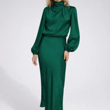 Robe midi Femme | élégance fluide & silhouette raffinée | col drapé pour Printemps