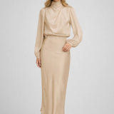 Robe midi Femme | élégance fluide & silhouette raffinée | col drapé pour Printemps