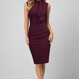 Robe midi Femme | tenue chic | col lavallière pour Automne