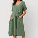 Robe Femme midi | Quotidien fluide | poches latérales pour Printemps-Été