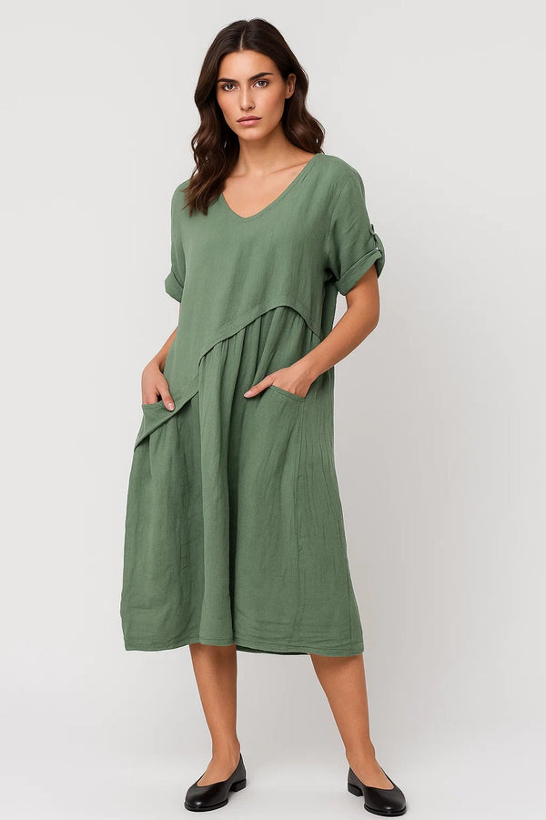 Robe Femme midi | Quotidien fluide | poches latérales pour Printemps-Été