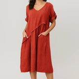 Robe Femme midi | Quotidien fluide | poches latérales pour Printemps-Été