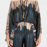 Sybella Ensemble de Deux Pièces avec Épaules Dénudées et Pantalons Amples Imprimés