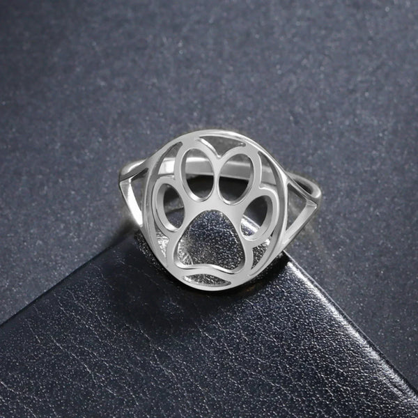 Bague délicate avec empreinte animale – Bague ouverte en acier inoxydable avec motif animal