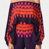 Sybella Ensemble de Deux Pièces avec Épaules Dégagées et Pantalons Amples Imprimés