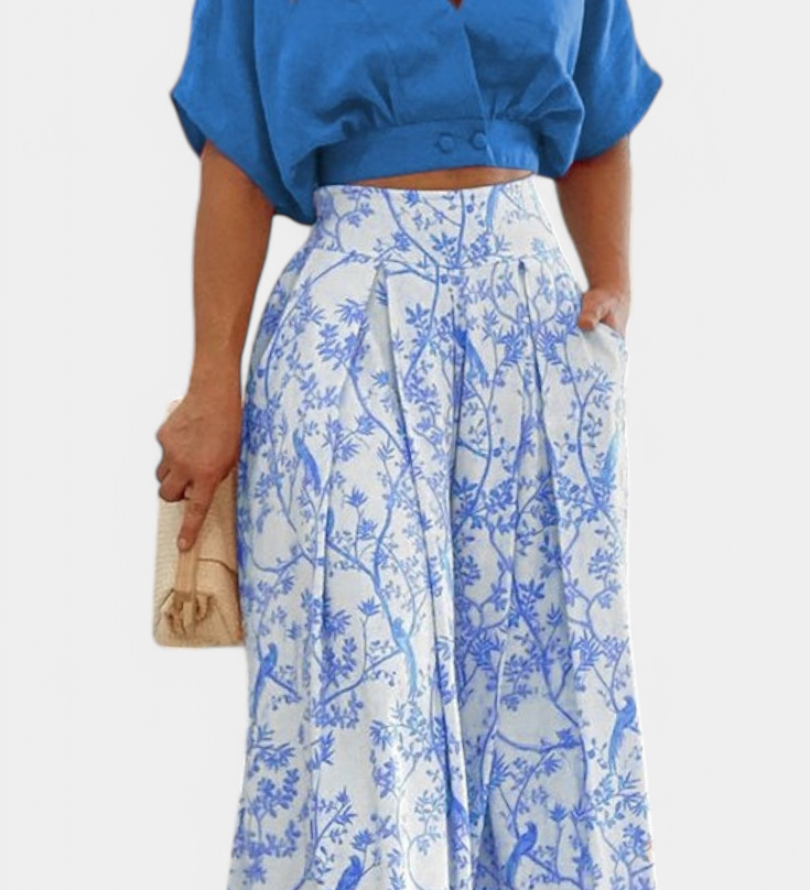 Olivia Ensemble Boho à Col V et Pantalon Large