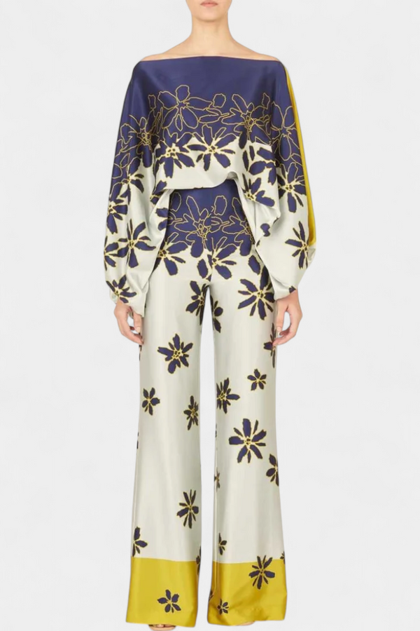 Sybella Ensemble de Deux Pièces avec Épaules Découvertes et Pantalons Amples Imprimés