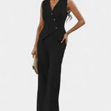 Heskia Ensemble de Gilet Sans Manches et Pantalons à Jambes Larges