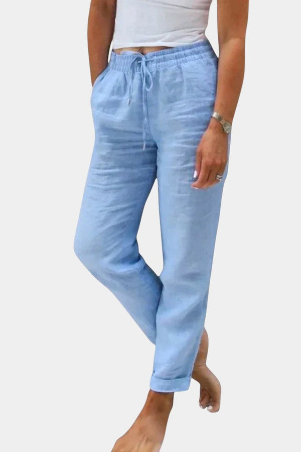 Violeta Pantalons en Lin Mélangé Ajustement Détendu