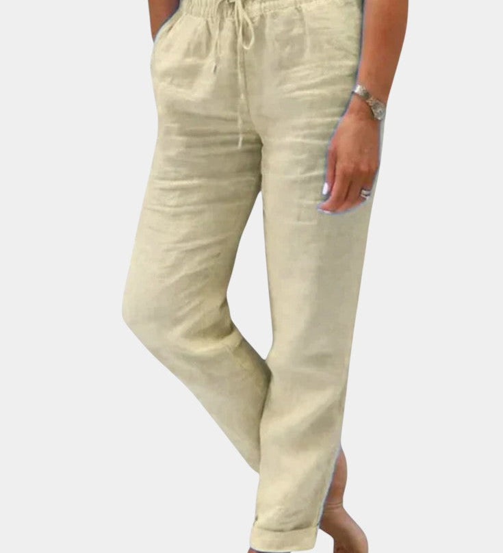 Violeta Pantalons en Lin Mélangé Ajustement Détendu