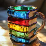 Tasse artistique 3D colorée avec motif de livres