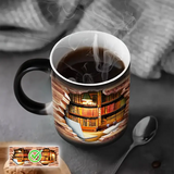 Tasse thermique en céramique magique avec design de bibliothèque