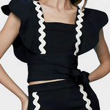 Top Fabiana Élégant avec Volants et Coutures Contrastées