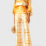 Sybella Ensemble de Deux Pièces avec Épaules Dégagées et Pantalons Amples Imprimés