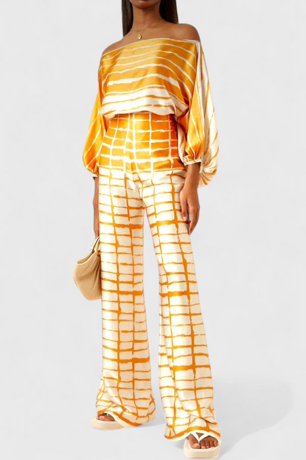 Sybella Ensemble de Deux Pièces avec Épaules Dégagées et Pantalons Amples Imprimés