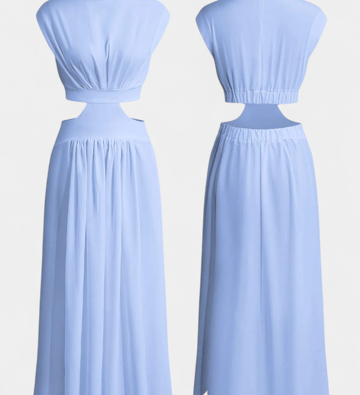 Jocelyn Ensemble Long Minimaliste avec Décolleté Haut et Fente Latérale