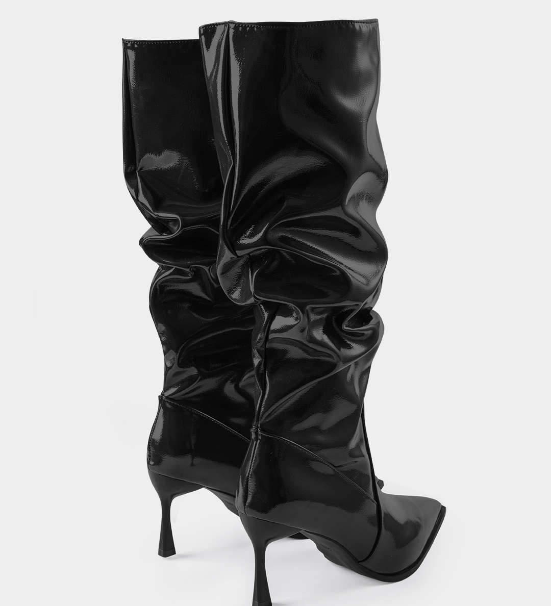 Bottes en Cuir Synthétique avec Plis et Pointe Aiguisée