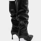 Bottes en Cuir Synthétique avec Plis et Pointe Aiguisée