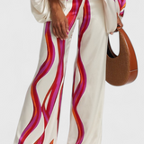 Sybella Ensemble de Deux Pièces avec Épaules Dénudées et Pantalons Amples Imprimés