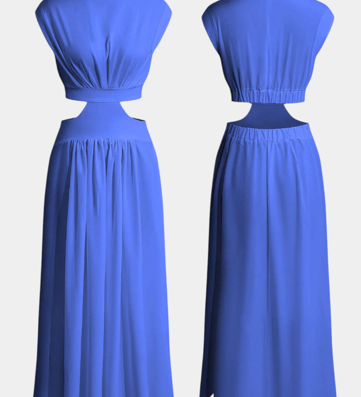 Jocelyn Ensemble Long Minimaliste avec Décolleté Haut et Fente Latérale