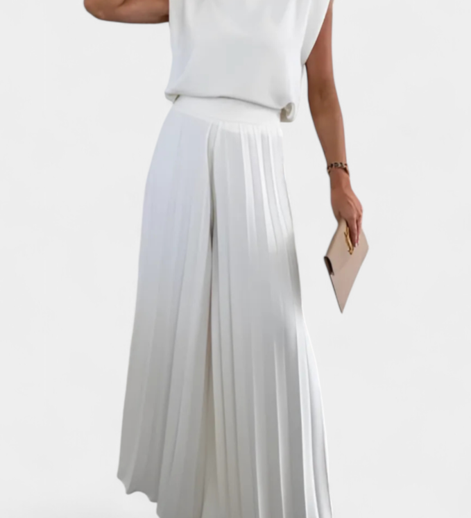 Liora Ensemble de Deux Pièces avec Top Structuré et Pantalon Plissé