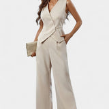 Heskia Ensemble de Gilet Sans Manches et Pantalons à Jambes Larges