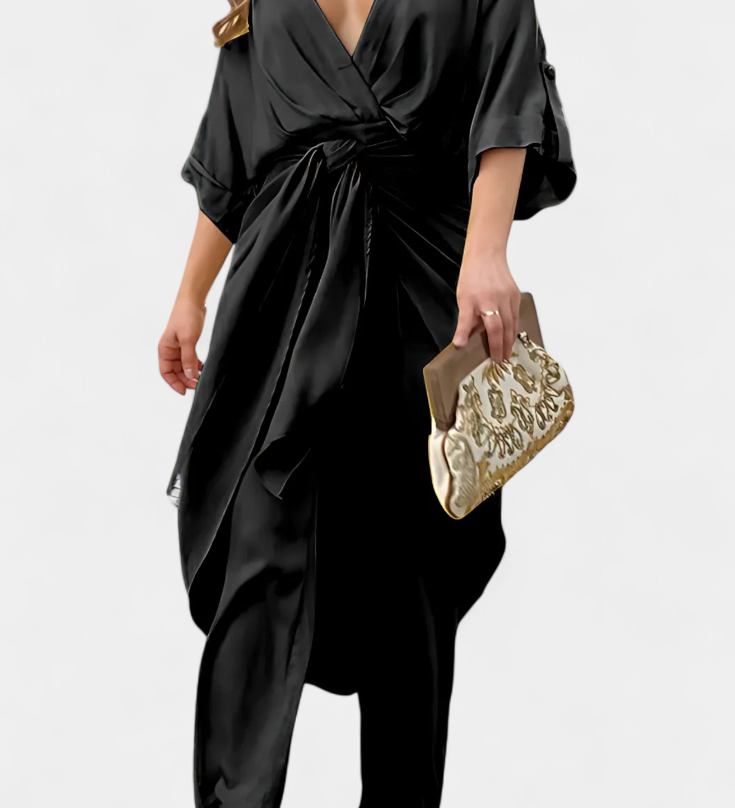 Ensemble Mayleen Croisé avec Nœud Frontal et Pantalon Droit