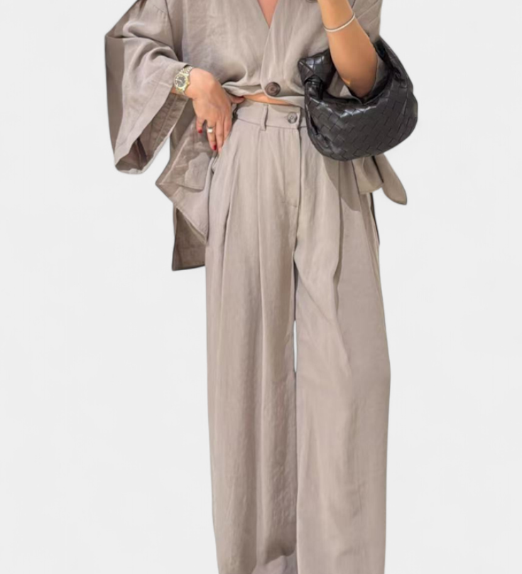 Eli Ensemble Oversize de Top à Col en V et Pantalon Droit