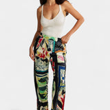 Pantalons Droits Taille Haute avec Imprimé Floral