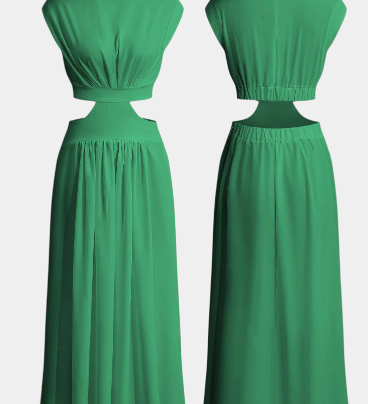 Jocelyn Ensemble Long Minimaliste avec Décolleté Haut et Fente Latérale