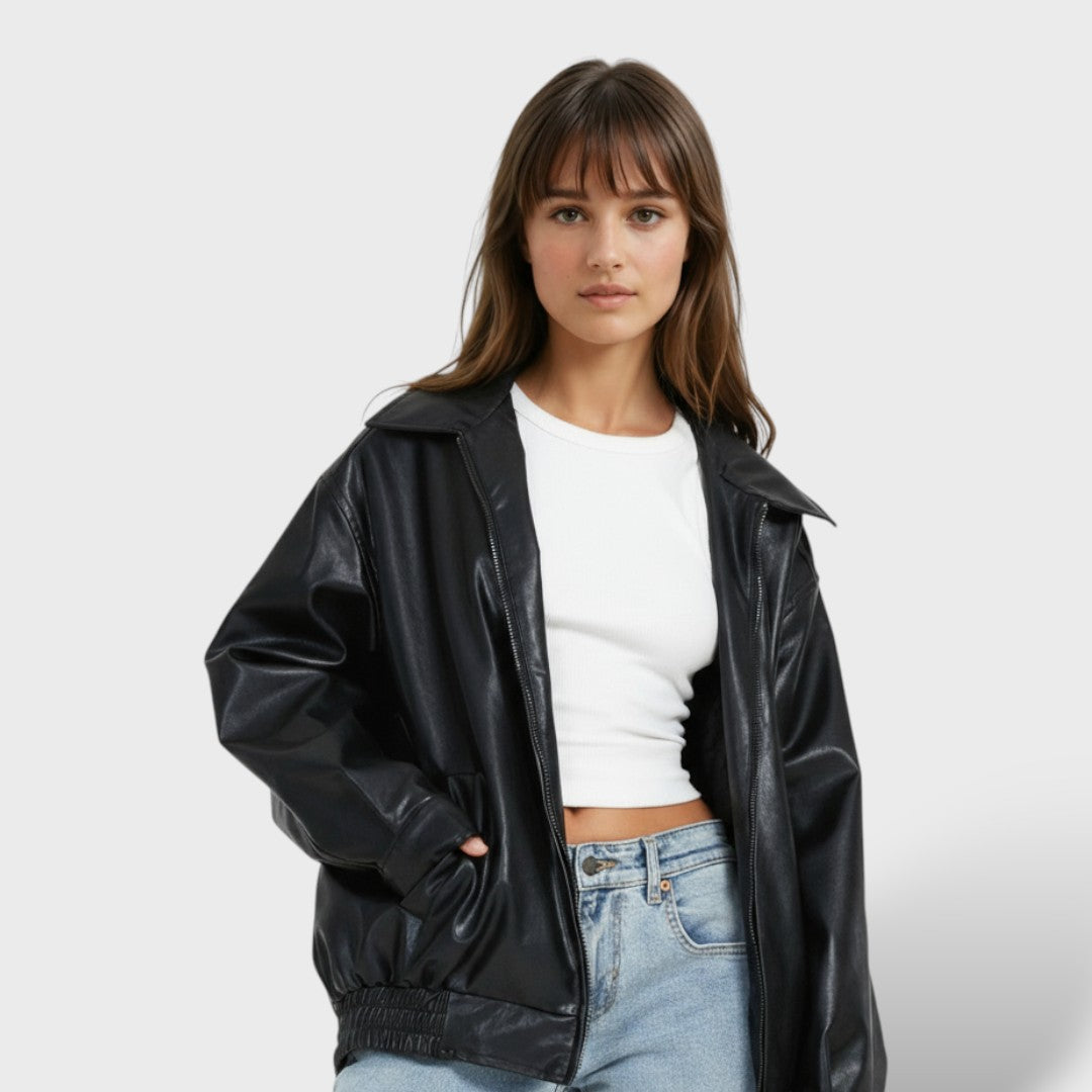 Veste Élégante en Cuir Synthétique Oversized