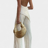 Ensemble Pilarica Plissé avec Top Asymétrique Halter et Pantalon Fluide