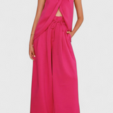 Ensemble Bernadina en Lin avec Top à Ouverture Frontal et Pantalon à Jambes Amples